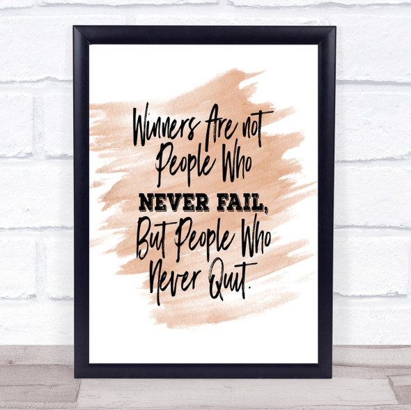 Never Fail Quote Print Watercolour Wall Art